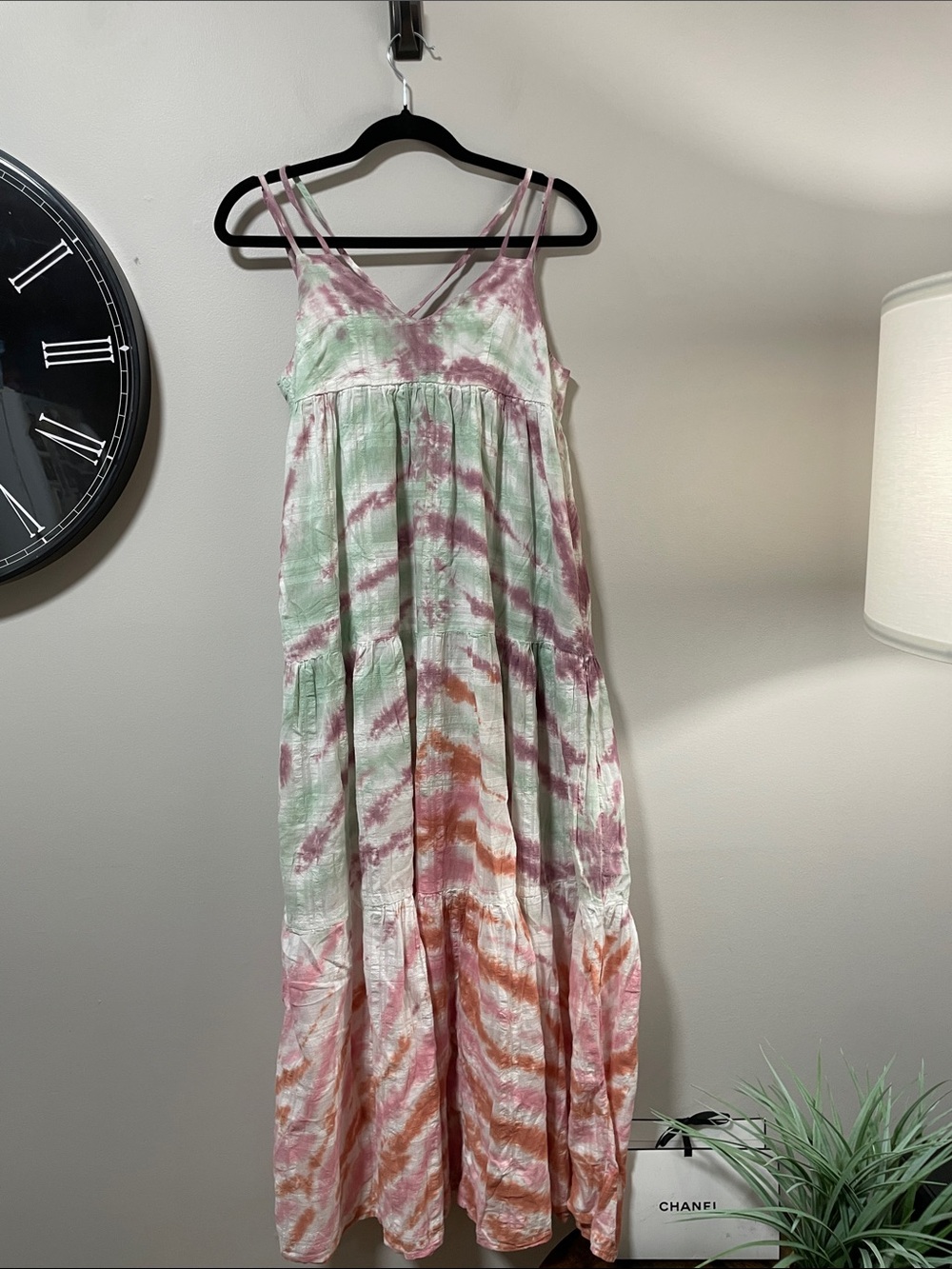 Revolve x YFB Pastel Tie-Dye Spaghetti Strap Maxi Dress - Purple, Green & Orange